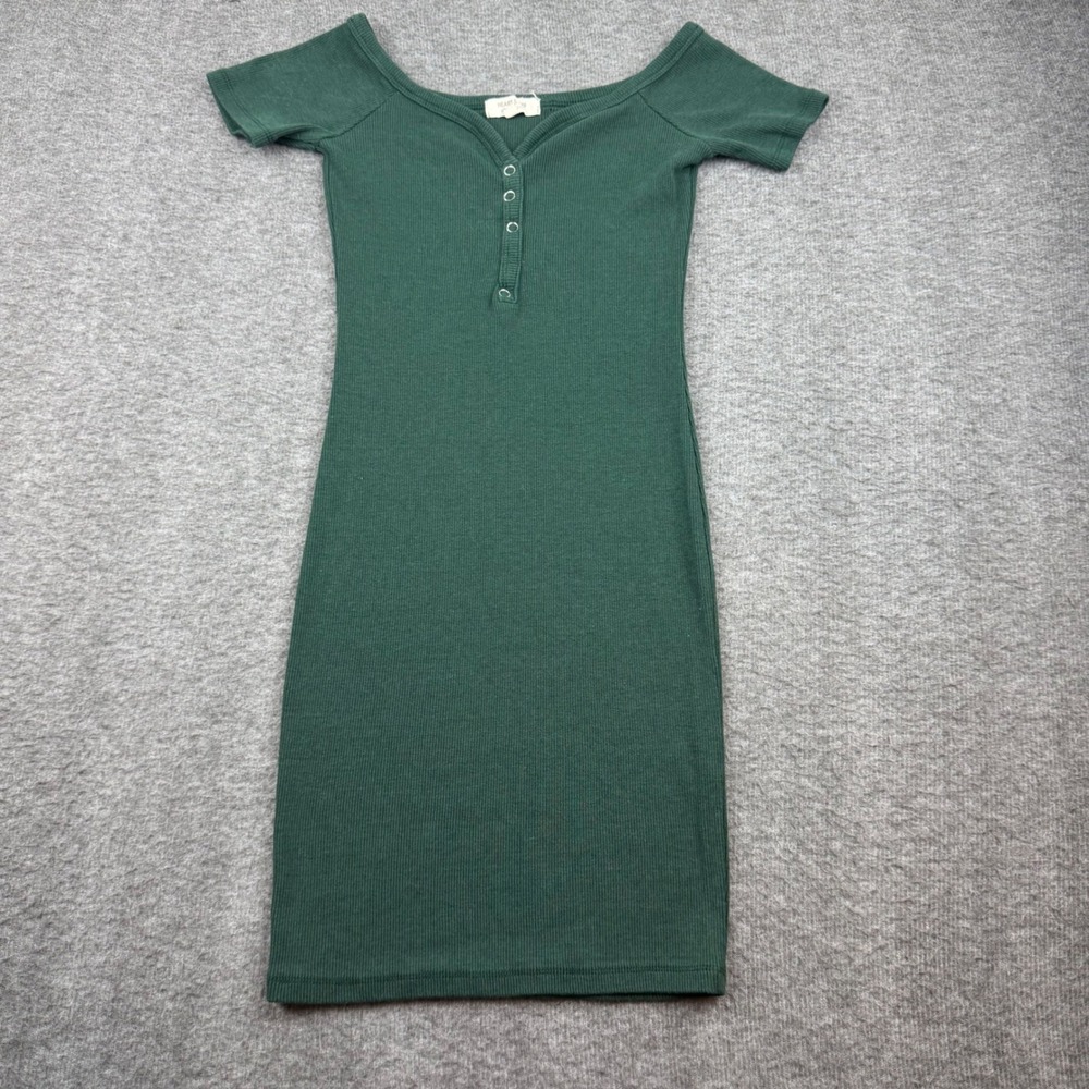 Heart & Hips Henley Mini Dress Womens Medium Greenโ Ribbed Short Sleeve RD32847